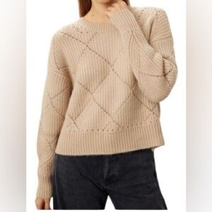 New Thakoon 100% Merino Wool Argyle Pointelle Sweater Oatmeal Size Small S $260